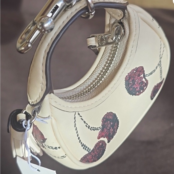 Coach CDB52 Mini Carmen Bag Charm with Cherry Print Silver Chalk Multi Leather - Picture 4 of 4